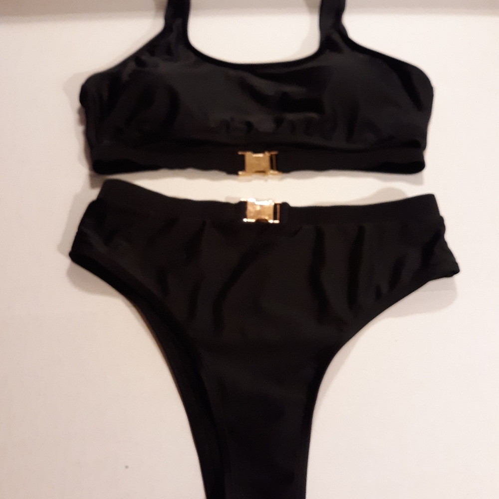 Black with Gold Buckle 2 Piece Bikini Swimsuit Me